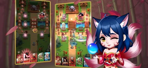Supplied combat presentation showing enemies, defensive positions, hero cards and damage feedback.