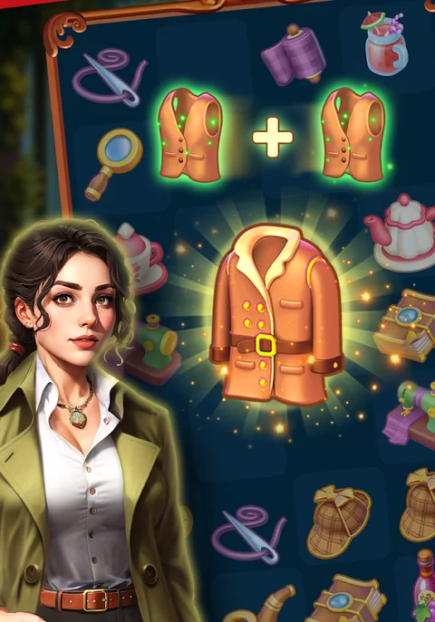 Supplied merge illustration showing two matching items combining into another item.